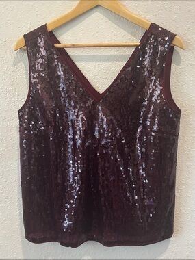 J. Crew Women's Sequined V-Neck Tank Top - Wine